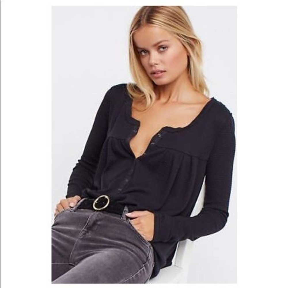 We The Free Kai Black Thermal Henley